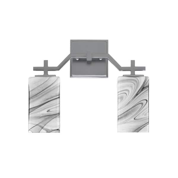 Unbranded Bridgewater 13.5 in. 2 Light Vanity Light Graphite with 3.5 in. Square Onyx Swirl Glass Shades, No Bulbs Included