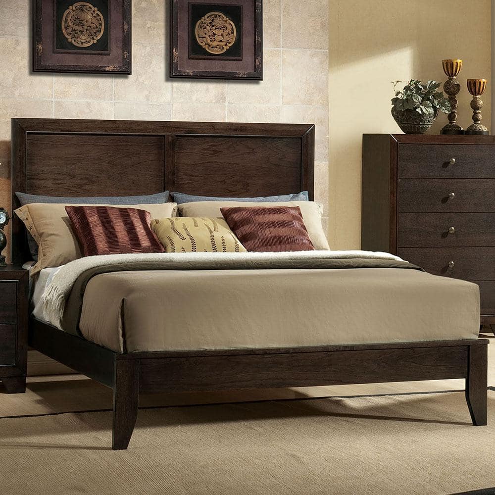 Espresso King Bed with Wood Frame and Storage Drawer