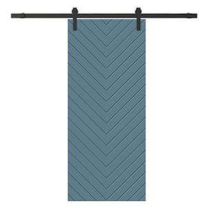 Herringbone 30 in. x 96 in. Fully Assembled Dignity Blue Stained MDF Modern Sliding Barn Door with Hardware Kit