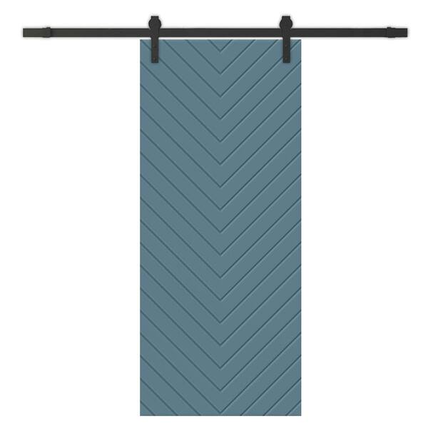 CALHOME Herringbone 30 in. x 96 in. Fully Assembled Dignity Blue Stained MDF Modern Sliding Barn Door with Hardware Kit