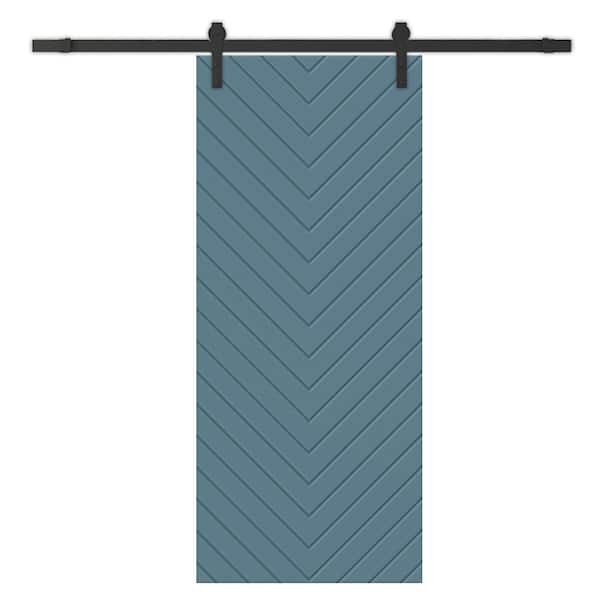 CALHOME Herringbone 42 in. x 96 in. Fully Assembled Dignity Blue Painted MDF Modern Sliding Barn Door with Hardware Kit