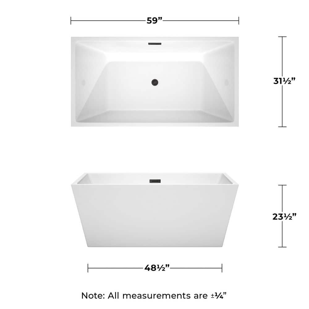 Sara 59'' Matte Black and White Acrylic Freestanding Bathtub