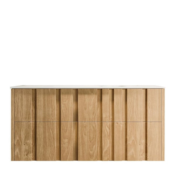 Lumber 44 in. Single Sink Floating Oak Bath Vanity with White Solid Surface Top (Assembled)