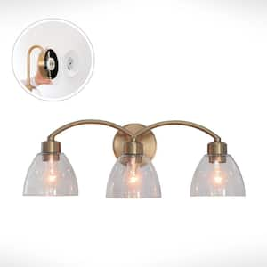 Ponce 24 in. Plug and Play 3-Light Lacquered Brass Vanity Light