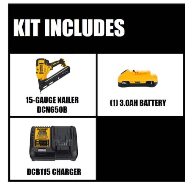 20V MAX XR Lithium-Ion 15-Gauge Cordless Angled Finish Nailer, (1) 3.0Ah Battery, and Charger