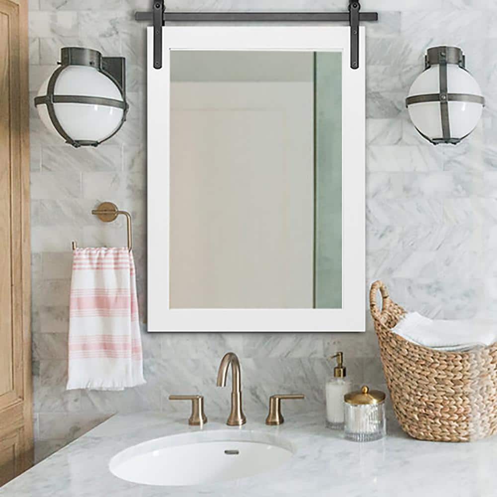 Modern Industrial Steel Metal Double-Framed Bathroom Mirror with a Shelf