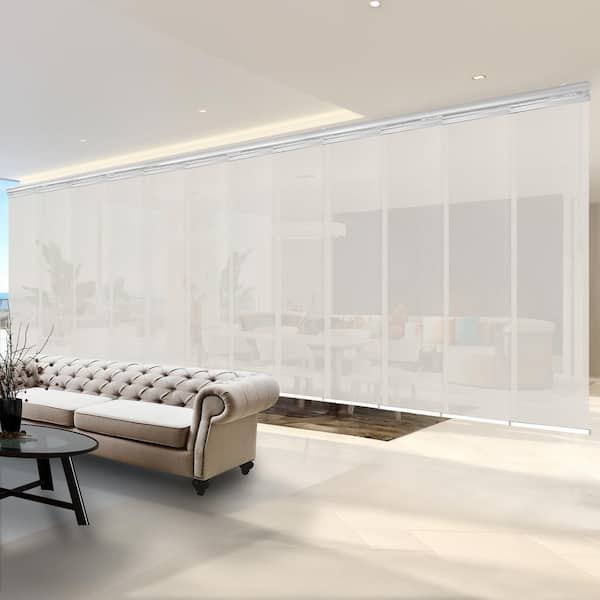 EMOH Buff 140 in. to 260 in. W x 94 in. L Adjustable 12 to Panel Satin Nickel Double Rail Panel Track with 23.5 in. Slates