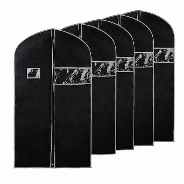 40 in. Black Garment Bag, 5 Pack Breathable Dustproof Suit Cover with Clear Window, Smooth Zipper for Travel & Storage