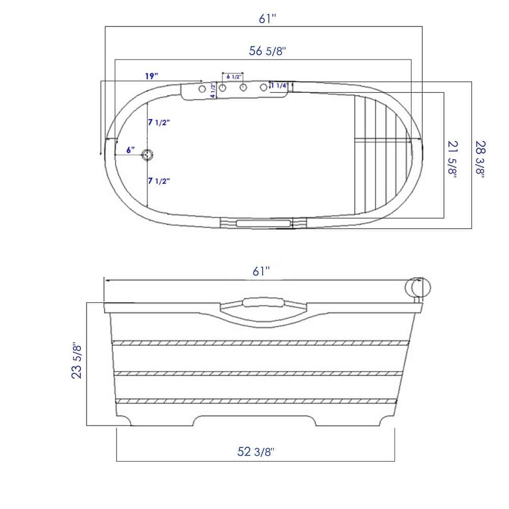 61'' Natural Cedar Freestanding Soaking Bathtub with Chrome Faucet