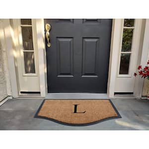 A1HC Solid Black 24 in. x 38 in. Rubber and Coir Floral Border Outdoor Durable Monogrammed L Door Mat