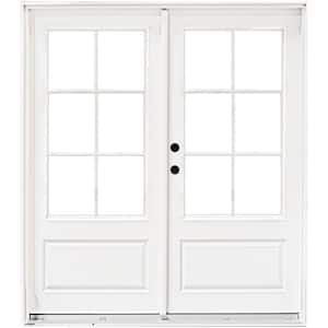 60 in. x 80 in. Fiberglass Smooth White Right-Hand Inswing Hinged 3/4-Lite Patio Door with 6-Lite SDL