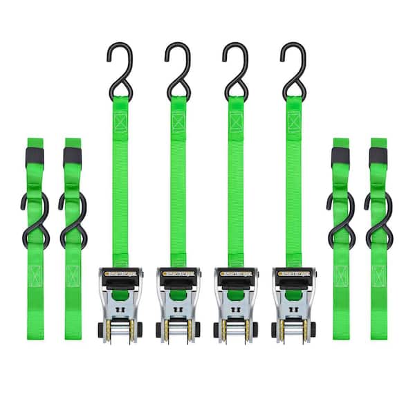 14 ft. Green RatchetX Tie Down Straps with 500 lb. Safe Work Load - 4 pack