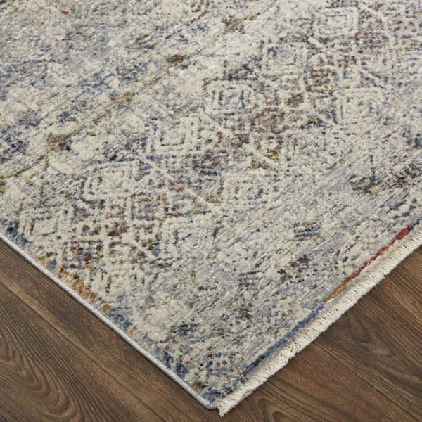 2 ft. x 12 ft. Gray, Ivory, Blue Abstract Runner Rug