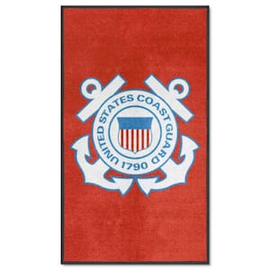 Red 3' x 5' U.S. Coast Guard High-Traffic Indoor Mat with Durable Rubber Backing Tufted Solid Nylon Rectangle Area Rug