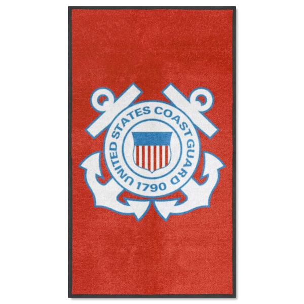FANMATS Red 3' x 5' U.S. Coast Guard High-Traffic Indoor Mat with Durable Rubber Backing Tufted Solid Nylon Rectangle Area Rug