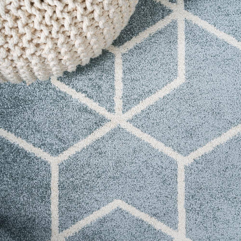 Scandinavian Geometric Light Blue & White Flatweave Runner Rug 2x8