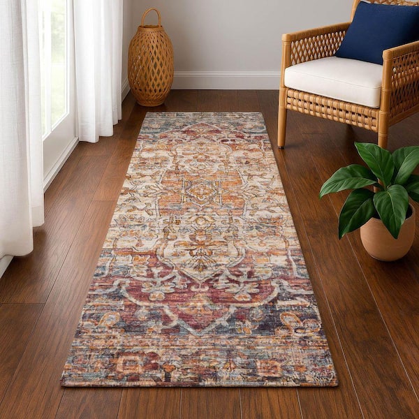 Mayfield Premium Machine Washable Abstract AMF1728 Copper 2 ft. 3 in. x 7 ft. 6 in. Runner Rug