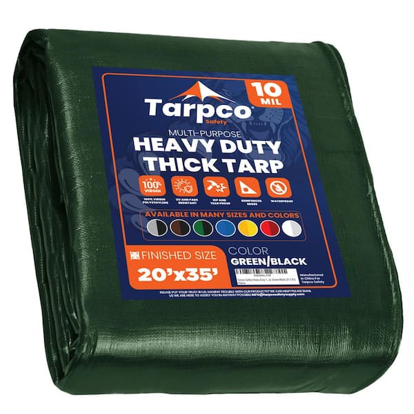 TARPCO SAFETY 20 ft. x 35 ft. Green/Black 10 Mil Heavy Duty Polyethylene Tarp, Waterproof, UV Resistant, Rip and Tear Proof