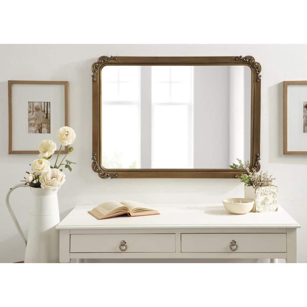Elegant Ivette Gold Rectangular Mirror with Baroque Garland Detail, 25x35