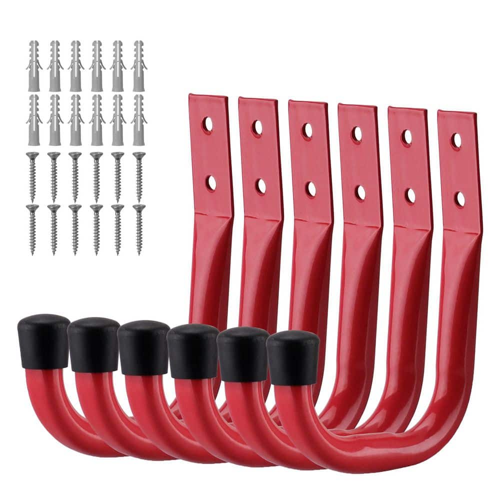 6 Pack 4. 72in Red Metal Garage Wall Rack with Hooks and Screws