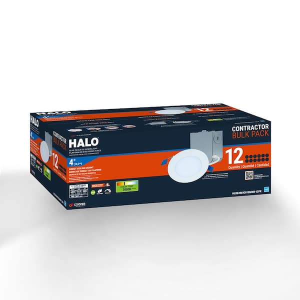 Halo HLBE4069301EMWR 12PK HLBE 4 in. Ultra Thin Downlight 3000K Fixed CCT New Construction Remodel Integrated LED Recessed Light Kit 12pk