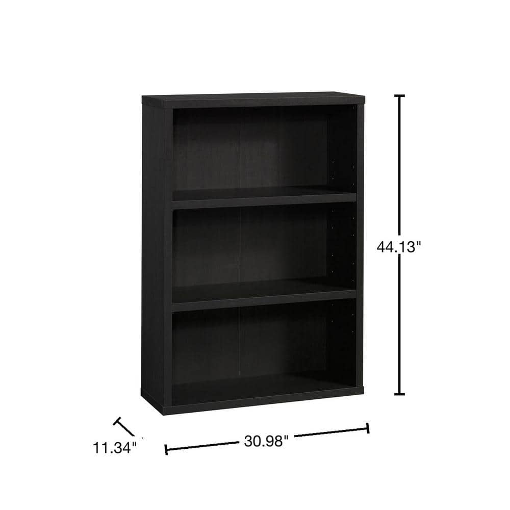 Raven Oak Adjustable 3-Shelf Black Bookcase