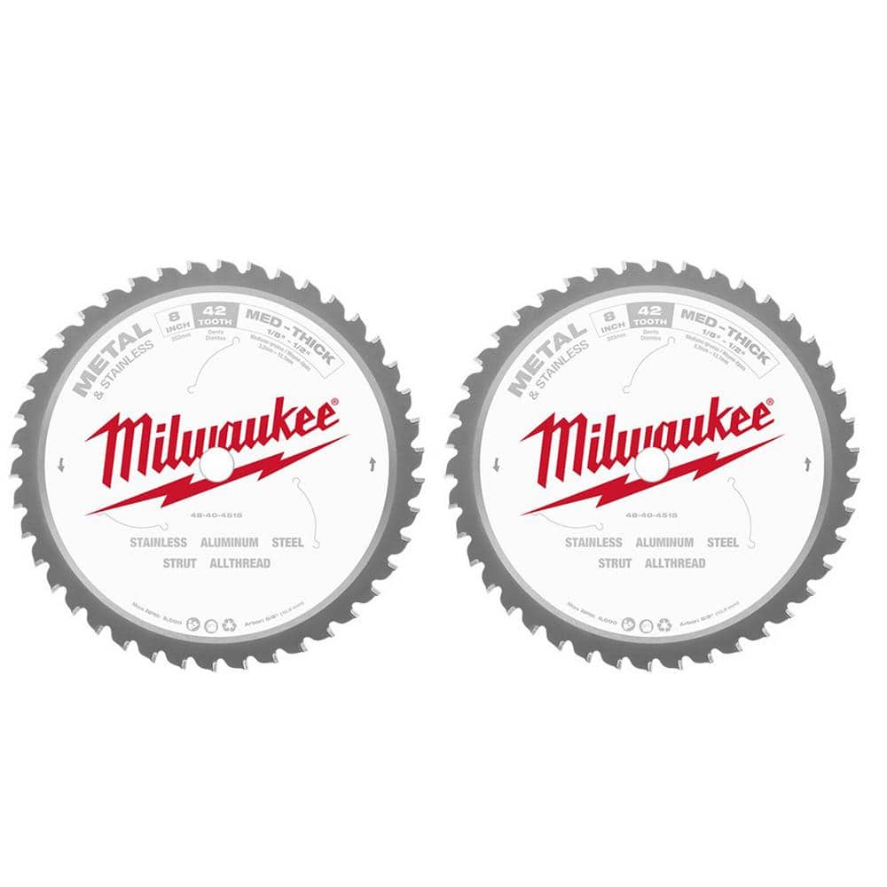 Milwaukee 8 in. x 42-Carbide Teeth Metal and Stainless Cutting Circular Saw Blade (2-Pack)