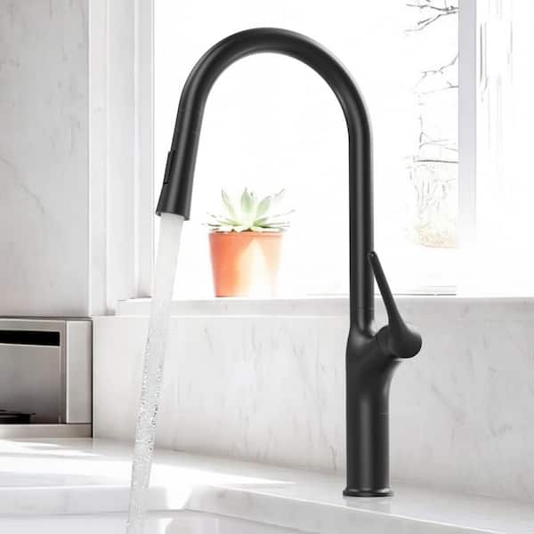 20.2 in. Single Handle 360° Swivel Pull Down Sprayer Kitchen Faucet with Advanced Spray in Matte Black