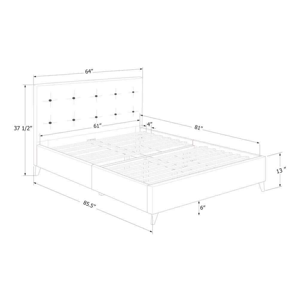 Charcoal Gray Queen Upholstered Bed with Wooden Slats
