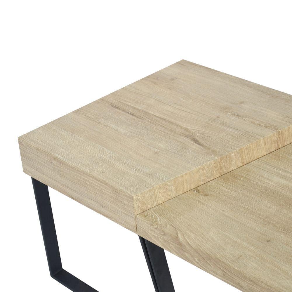 Oak Brown Rectangular Coffee Table with Black Metal Frame and Storage