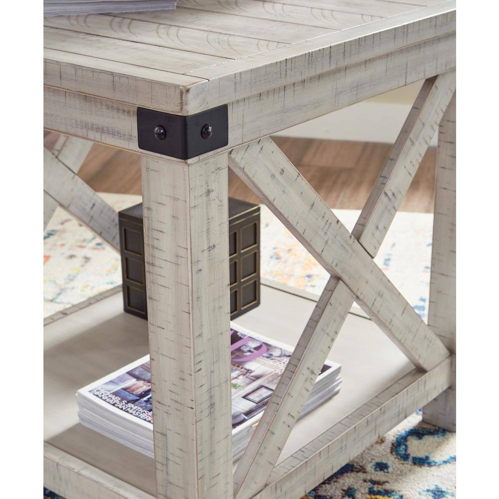 Carynhurst Contemporary White Wood Rectangular End Table with Storage