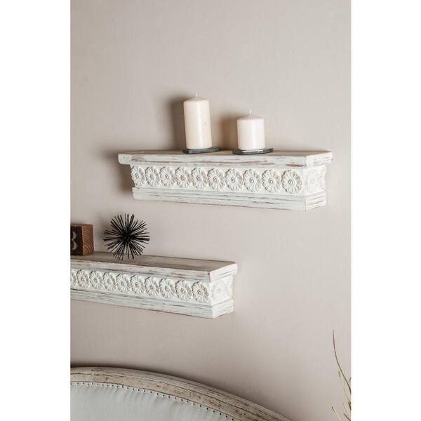 Litton Lane Gold 3 Shelves Wood Wall Shelf with Diamond Shape 44481 - The  Home Depot