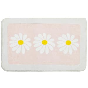 16 in. x 24 in. Beige Cute Daisy Microfiber Rectangle Bathroom Rug with Non Slip Backing