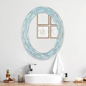 23 in. x 29 in. Sea Glass Tile Framed Oval Wall Decorative Vanity Mirror