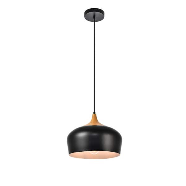 Unbranded Timeless Home 11.5 in. 1-Light Black and Natural Wood Pendant Light, Bulbs Not Included