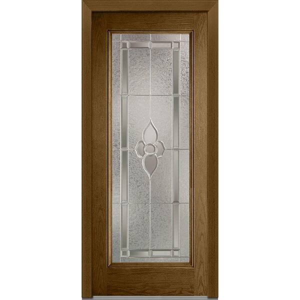 MMI Door 36 in. x 80 in. Master Nouveau Left-Hand Inswing Full Lite Decorative Stained Fiberglass Oak Prehung Front Door