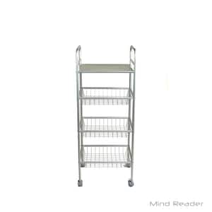 4-Tier Metal 4-Wheeled Utility Cart in Silver