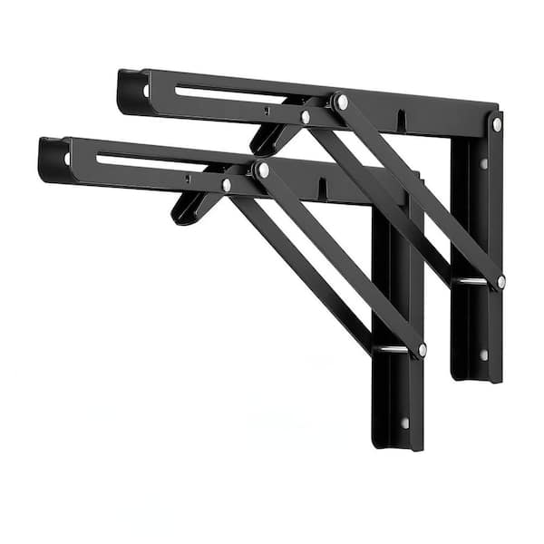 12 in. Black Stainless Steel Folding Shelf Brackets for Wooden Table Bench (2-Pack)