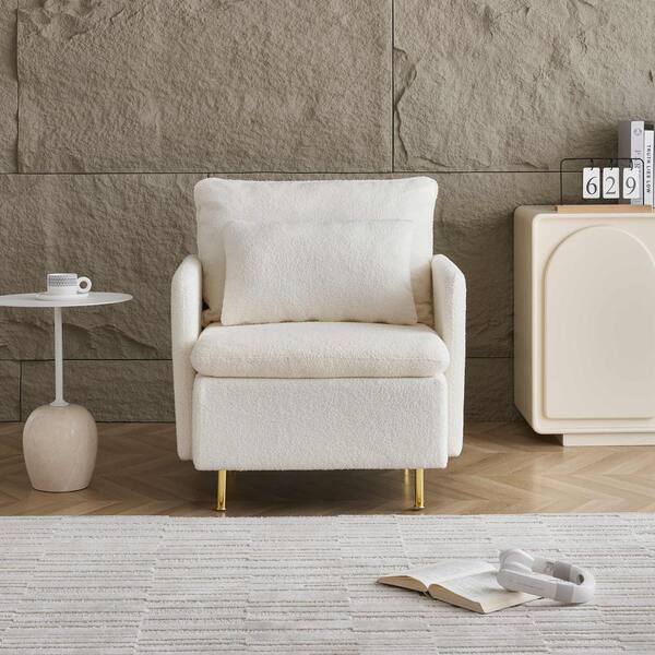 White Modern Accent Chair, Sherpa Upholstered Cozy Comfy Armchair with