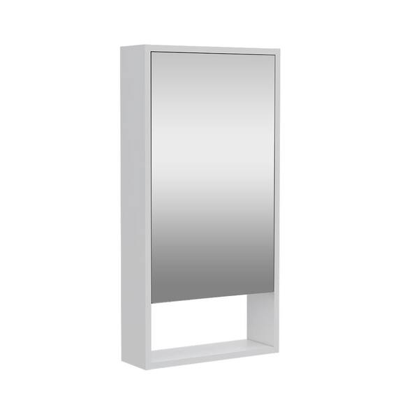 Zeus & Ruta White 17.9 in. W x 35.4 in. H Rectangular Particle Board Mirror Medicine Cabinet with Mirror Surface Mount Two Shelves
