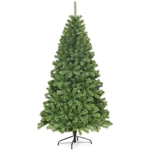 7.5 ft. Unlit Artificial Christmas Tree Hinged Spruce Xmas Tree with Metal Stand