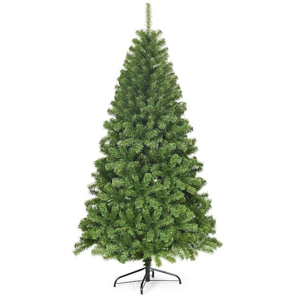 Gymax 7.5 ft. Unlit Artificial Christmas Tree Hinged Spruce Xmas Tree ...
