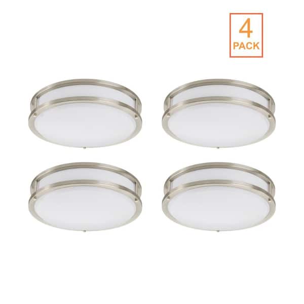 11 in. Brushed Nickel Orbit LED Flush Mount Ceiling Light 1000 Lumens 3000K 4000K 5000K Dimmable (4-Pack)