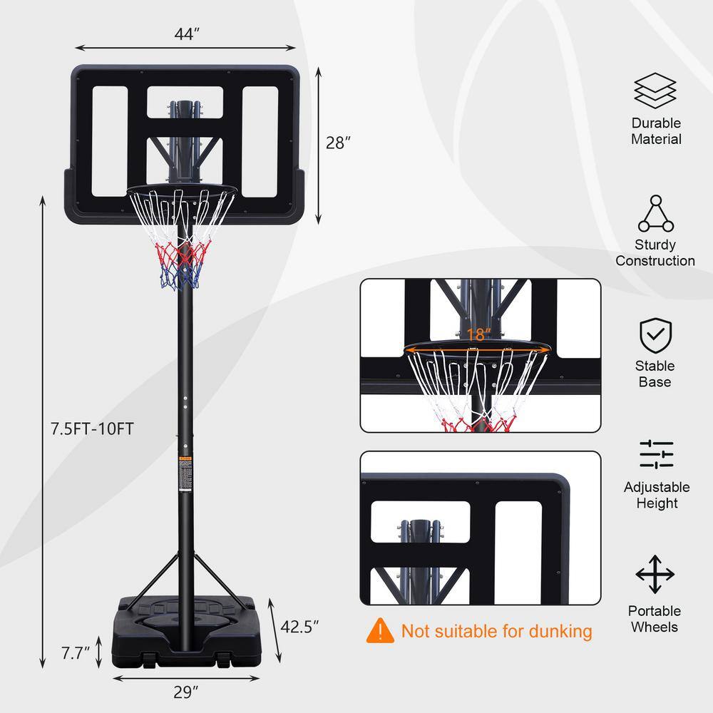 44" Black Polycarbonate Portable Basketball Hoop System