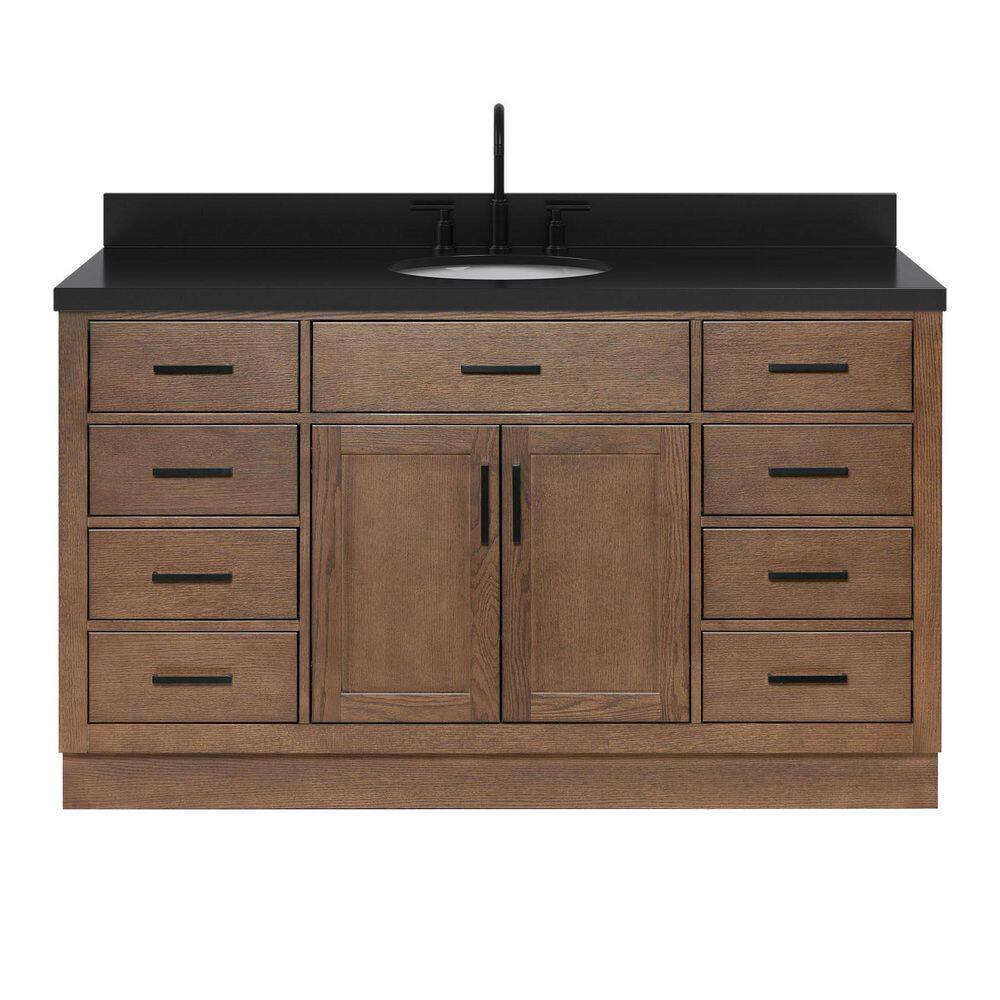 Hepburn 60 in. Single Sink Freestanding Bath Vanity in Brown Oak with Carbon Black Quartz Top price history on PriceWatchPro