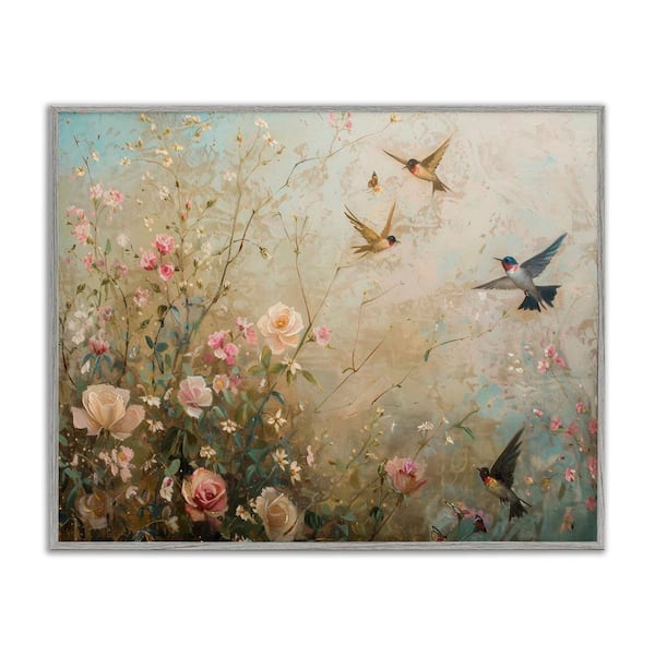 Stupell Industries Spring Meadow Birds by Arlington Prints Gray Framed Nature Giclee Art Print 24 in. x 30 in.