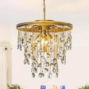 5-Light 20" Contemporary and Glam Antique Gold Rain Drop Crystal Chandelier