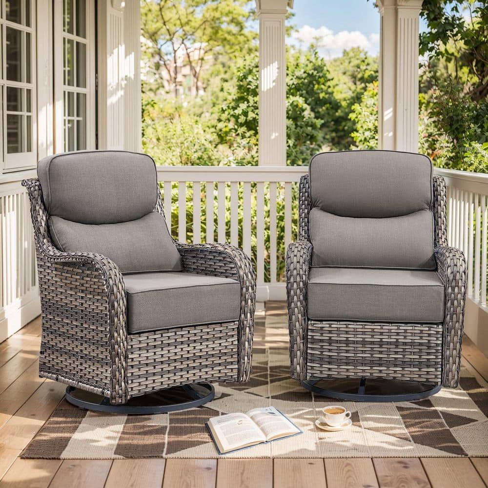 moosprr MoonLuxe Gray Swivel Glider Wicker Outdoor Rocking Chair