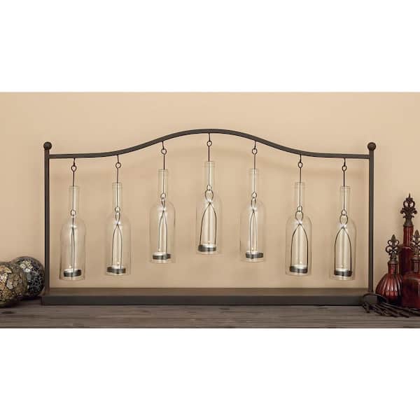 20 in. H Black Metal Hanging Bottle Decorative Candle Lantern