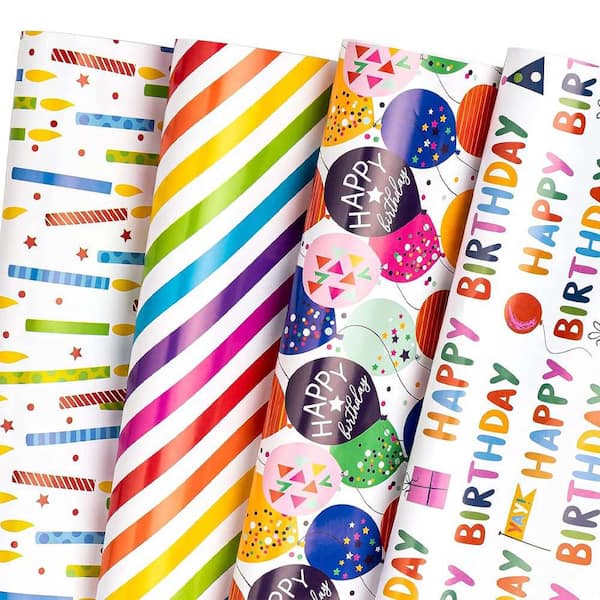 N/A 12 Sheet Folded Birthday Wrapping Paper with Gift Tags 19.7 x 27.5 in. Premium Quality for Party Baby Shower